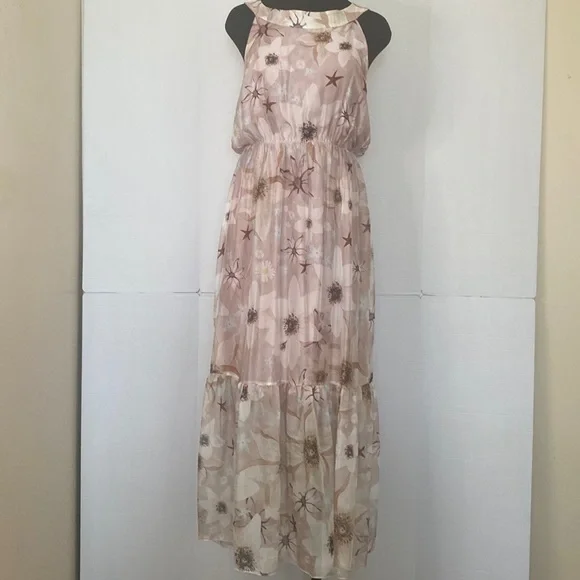 Dresses | Le Ragazze Womens Maxi Floral Dusty Pink Silk Blend Dress Size M  | Poshmark